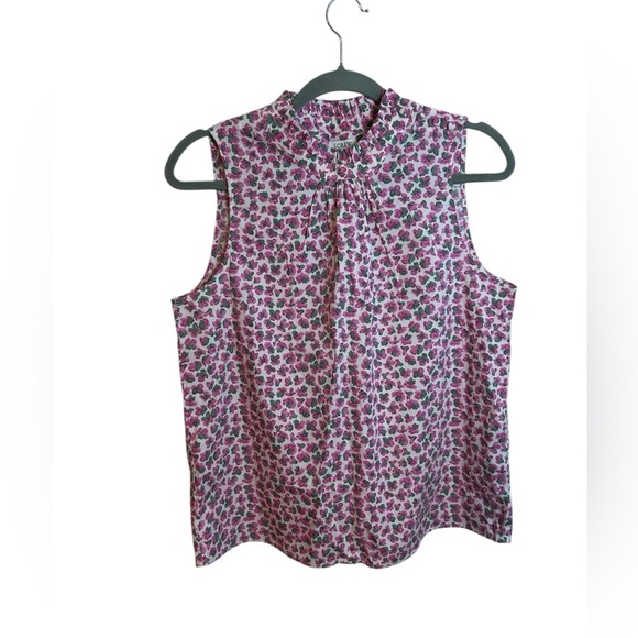 NWT J.Crew Floral Button Ruffle Neck Top - Picture 1 of 5